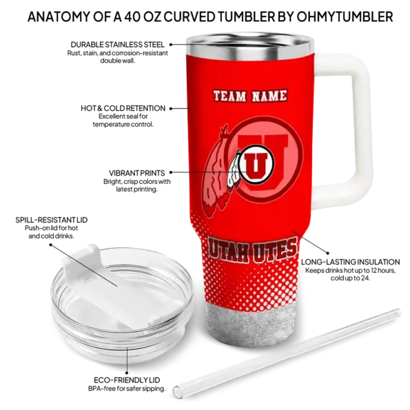 personalized utah utes geometric prism red curved tumbler new arrival.webp