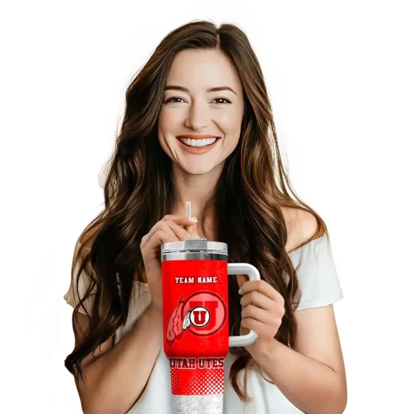 personalized utah utes geometric prism red curved tumbler premium grade.webp