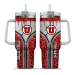 personalized utah utes leopard zipper red curved tumbler best selling.webp