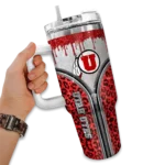 personalized utah utes leopard zipper red curved tumbler best selling.webp
