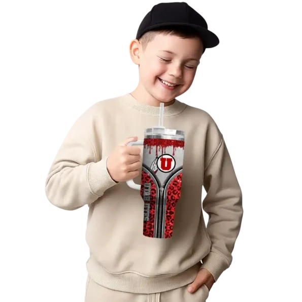 personalized utah utes leopard zipper red curved tumbler latest model.webp