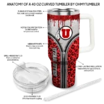 personalized utah utes leopard zipper red curved tumbler best selling.webp