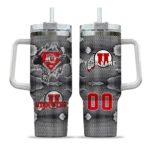 personalized utah utes superman shield red gray curved tumbler best selling.webp