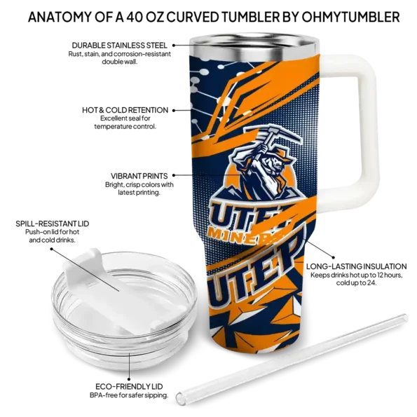 personalized utep miners abstract paths blue curved tumbler new arrival.webp