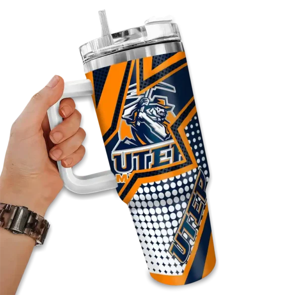 personalized utep miners arrow burst blue curved tumbler fashion forward.webp