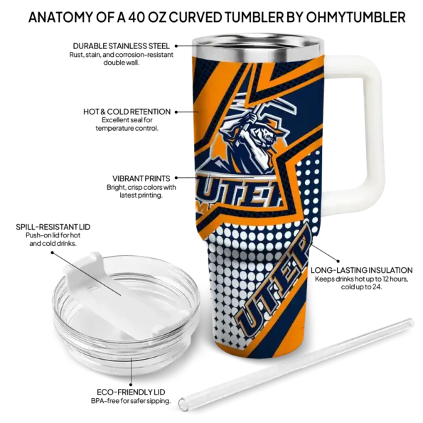personalized utep miners arrow burst blue curved tumbler new arrival.webp