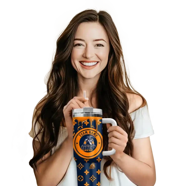 personalized utep miners bullseye drips blue curved tumbler premium grade.webp