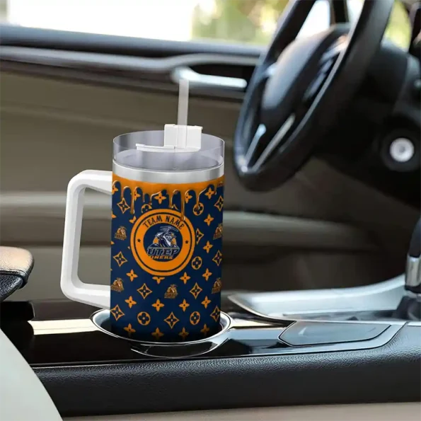 personalized utep miners bullseye drips blue curved tumbler trendy.webp