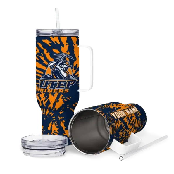 personalized utep miners burst swirl blue curved tumbler high quality.webp