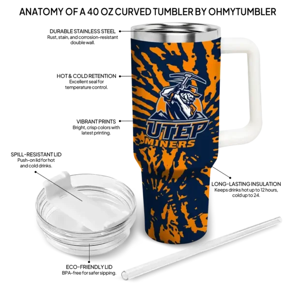personalized utep miners burst swirl blue curved tumbler new arrival.webp