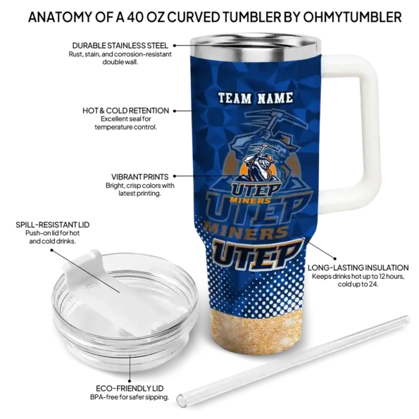 personalized utep miners geometric prism blue curved tumbler new arrival.webp