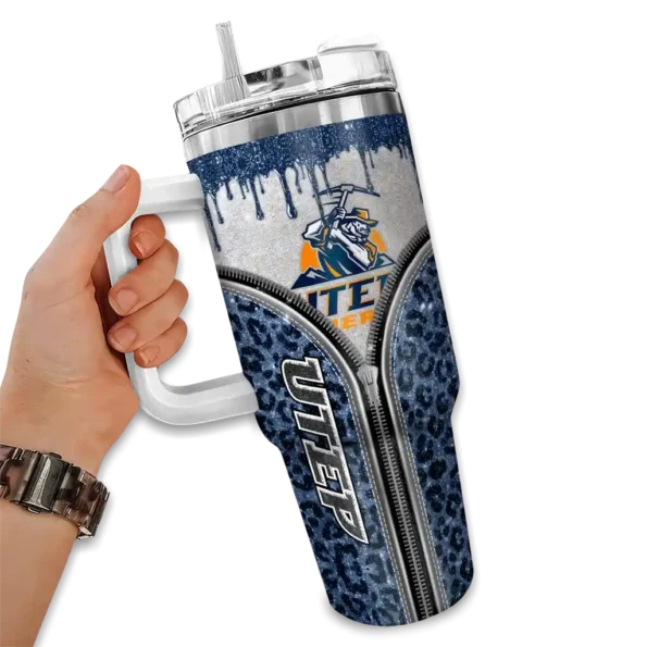 personalized utep miners leopard zipper blue curved tumbler fashion forward.webp