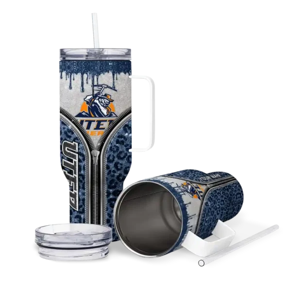 personalized utep miners leopard zipper blue curved tumbler high quality.webp