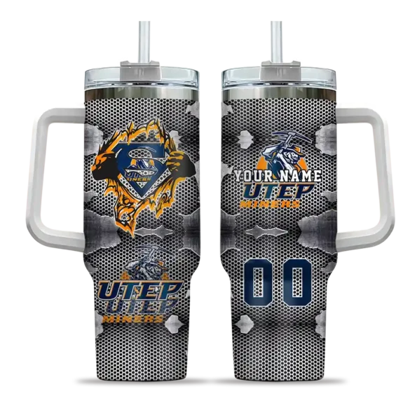 personalized utep miners superman shield blue gray curved tumbler best selling.webp