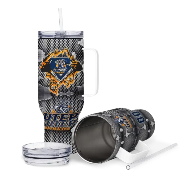 personalized utep miners superman shield blue gray curved tumbler high quality.webp