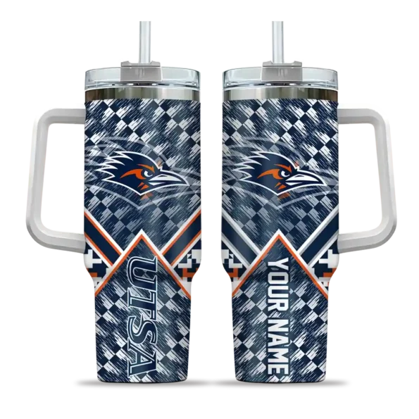 personalized utsa roadrunners chevron angle orange curved tumbler best selling.webp