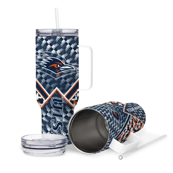 personalized utsa roadrunners chevron angle orange curved tumbler high quality.webp