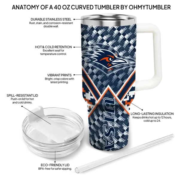 personalized utsa roadrunners chevron angle orange curved tumbler new arrival.webp