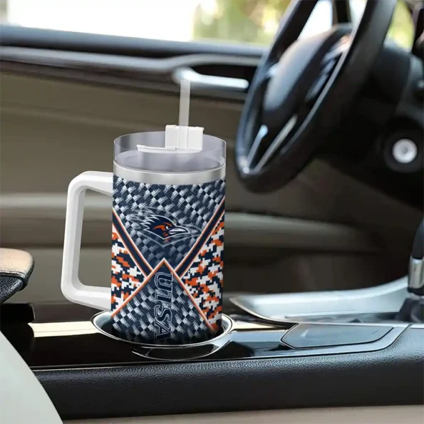 personalized utsa roadrunners chevron angle orange curved tumbler trendy.webp
