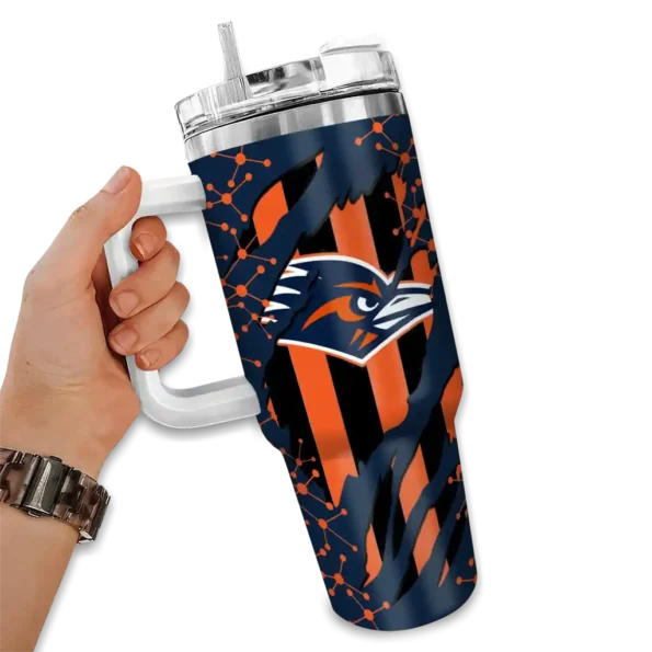 personalized utsa roadrunners claw cut orange black curved tumbler fashion forward.webp
