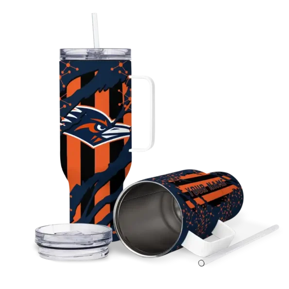 personalized utsa roadrunners claw cut orange black curved tumbler high quality.webp