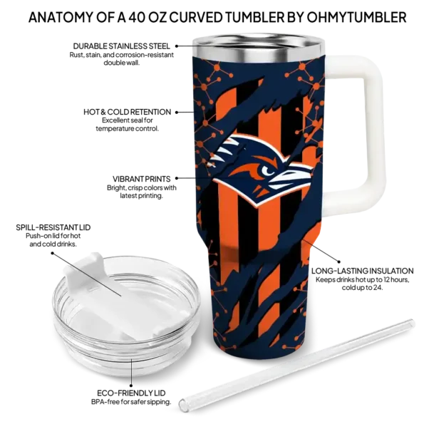 personalized utsa roadrunners claw cut orange black curved tumbler new arrival.webp