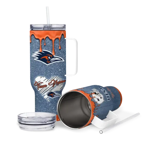 personalized utsa roadrunners heart helmet motif orange curved tumbler high quality.webp