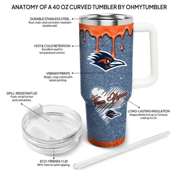 personalized utsa roadrunners heart helmet motif orange curved tumbler new arrival.webp