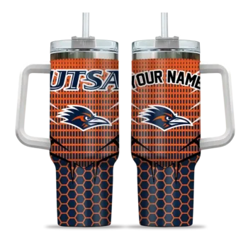 personalized utsa roadrunners hex texture orange curved tumbler best selling.webp