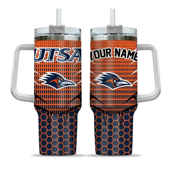 personalized utsa roadrunners hex texture orange curved tumbler best selling.webp