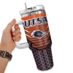 personalized utsa roadrunners hex texture orange curved tumbler best selling.webp
