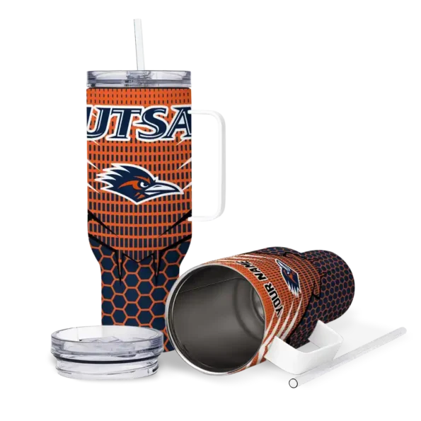 personalized utsa roadrunners hex texture orange curved tumbler high quality.webp