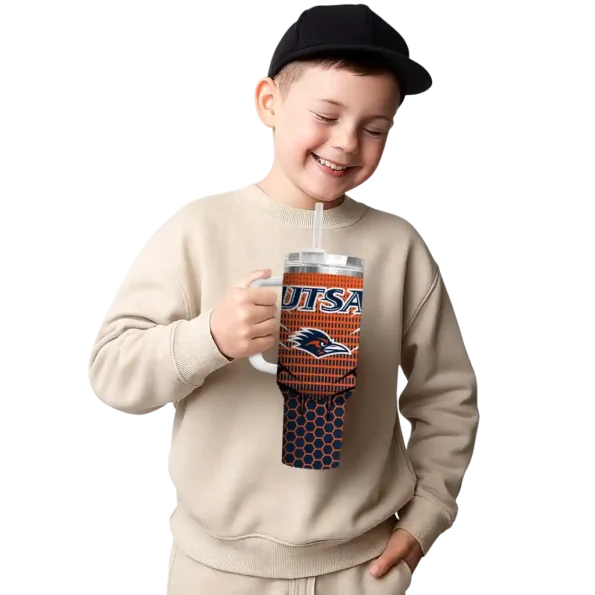 personalized utsa roadrunners hex texture orange curved tumbler latest model.webp