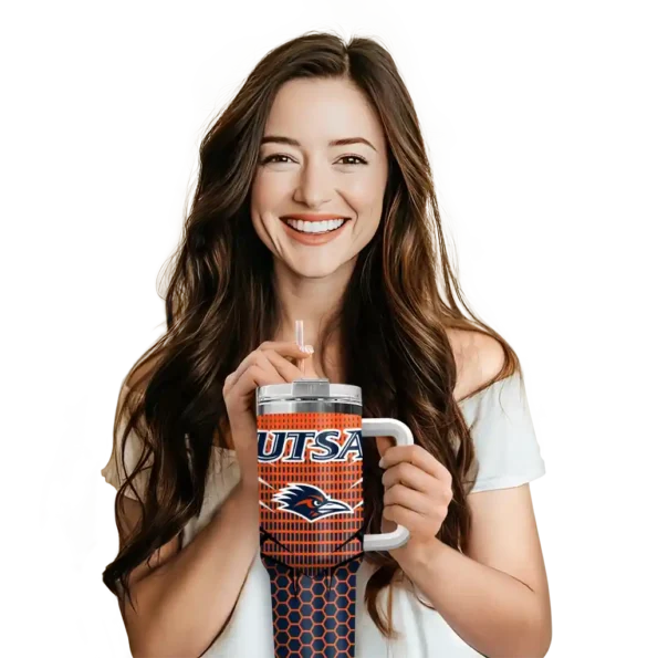 personalized utsa roadrunners hex texture orange curved tumbler premium grade.webp