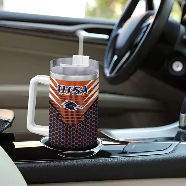 personalized utsa roadrunners hex texture orange curved tumbler trendy.webp
