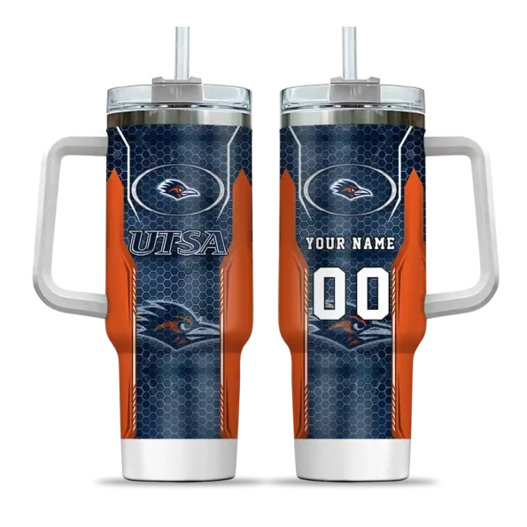 personalized utsa roadrunners hexagon armor orange curved tumbler best selling.webp
