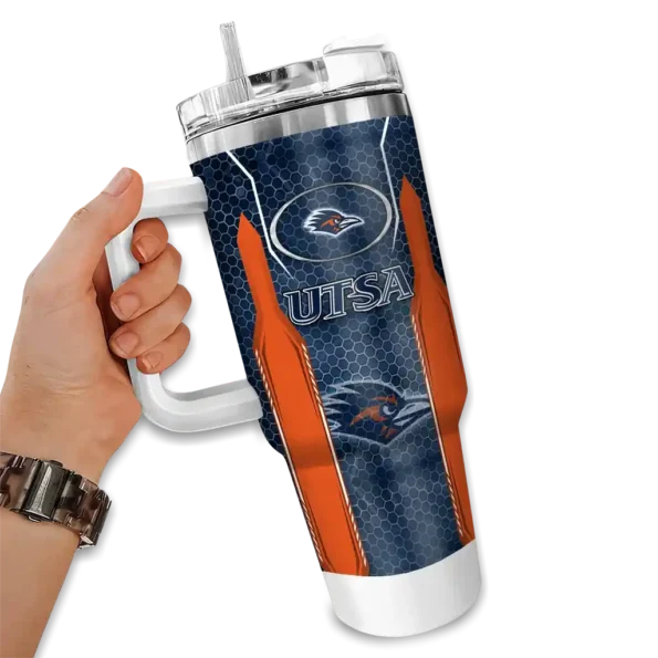 personalized utsa roadrunners hexagon armor orange curved tumbler fashion forward.webp