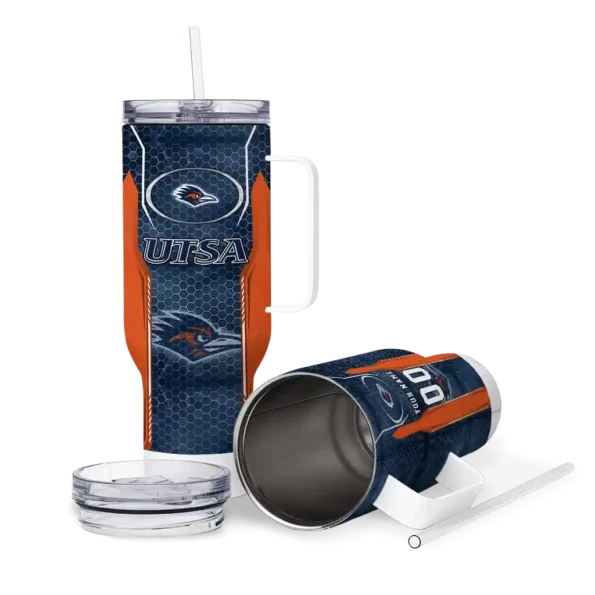 personalized utsa roadrunners hexagon armor orange curved tumbler high quality.webp