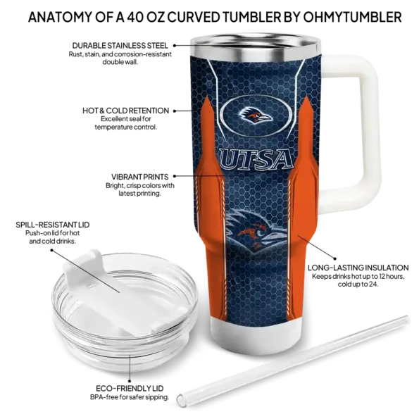 personalized utsa roadrunners hexagon armor orange curved tumbler new arrival.webp