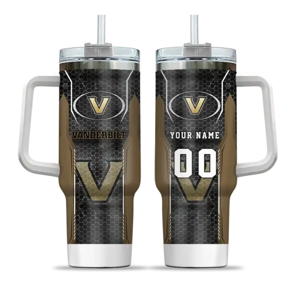 personalized vanderbilt commodores hexagon armor black curved tumbler best selling.webp