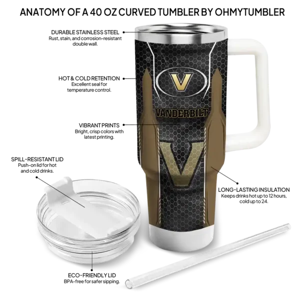 personalized vanderbilt commodores hexagon armor black curved tumbler new arrival.webp