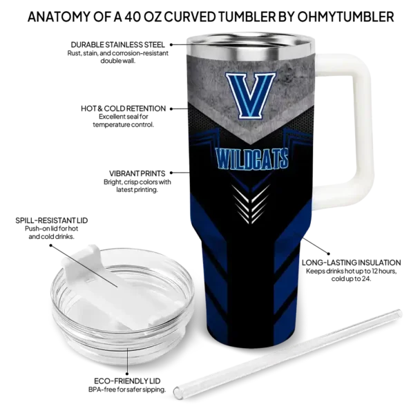 personalized villanova wildcats arrow armor navy black curved tumbler new arrival.webp