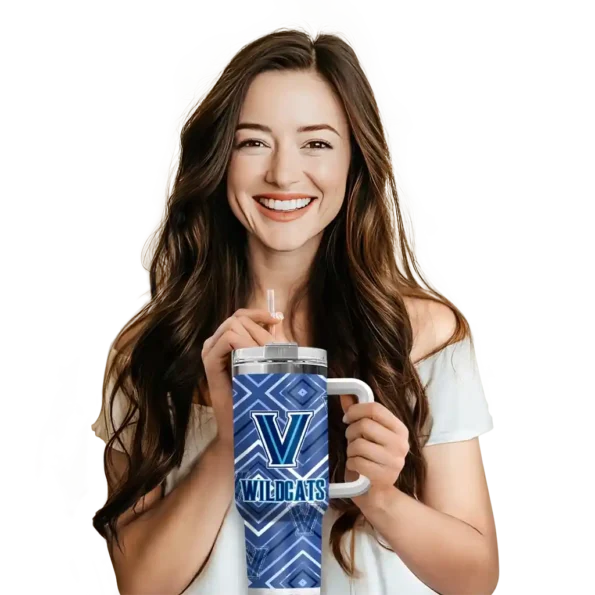 personalized villanova wildcats bold diamonds navy curved tumbler premium grade 1.webp