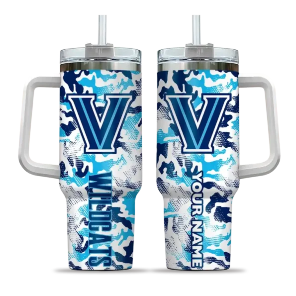 personalized villanova wildcats camo mashup navy white curved tumbler best selling.webp