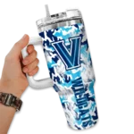 personalized villanova wildcats camo mashup navy white curved tumbler best selling.webp