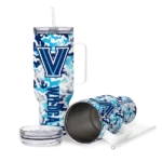 personalized villanova wildcats camo mashup navy white curved tumbler best selling.webp