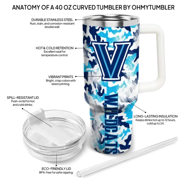 personalized villanova wildcats camo mashup navy white curved tumbler new arrival.webp