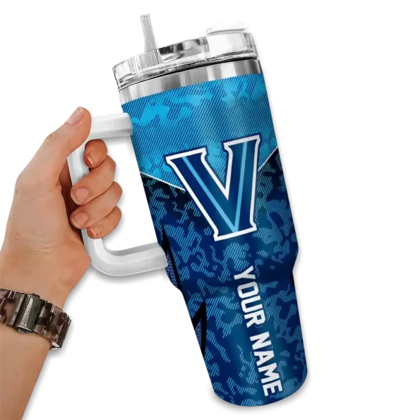 personalized villanova wildcats chevron stripe navy curved tumbler fashion forward.webp