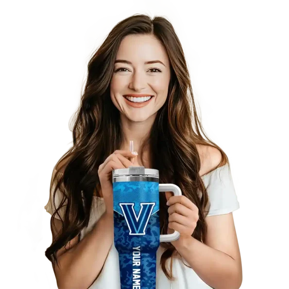 personalized villanova wildcats chevron stripe navy curved tumbler premium grade.webp