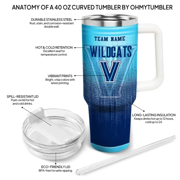 personalized villanova wildcats gradient dots navy curved tumbler new arrival.webp